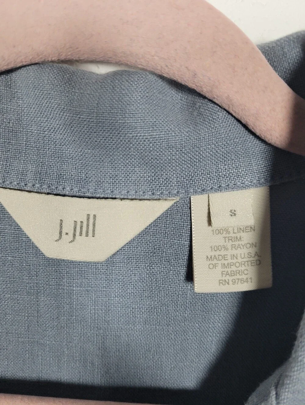 J. Jill 100% Linen 2-Piece Pant Set Blue Button Jacket & Drawstring Pants Small